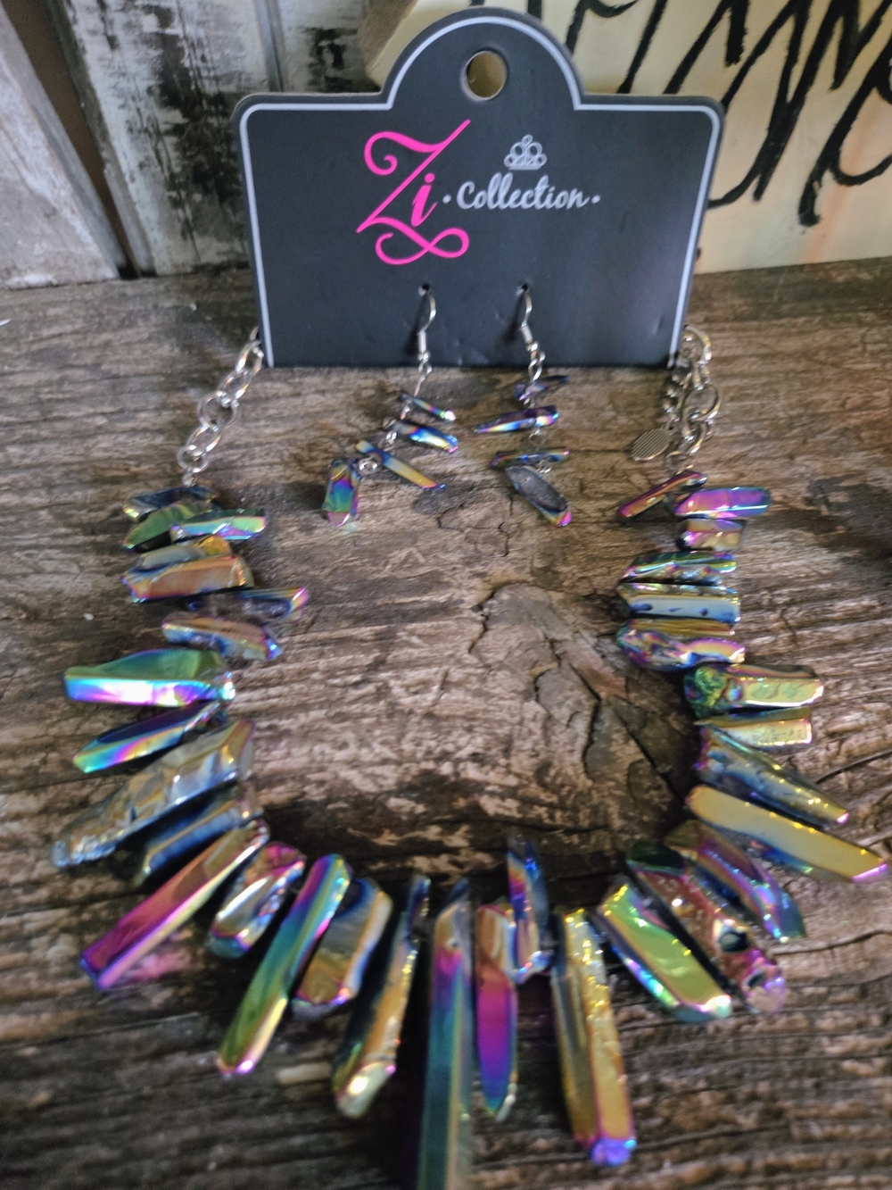paparazzi Iridescent Multicolor Spike Cluster Necklace & Earrings Set